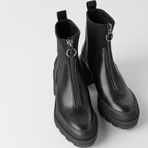 ZARA TRACK-SOLE LUG ANKLE BOOTS WITH ZIPS 39